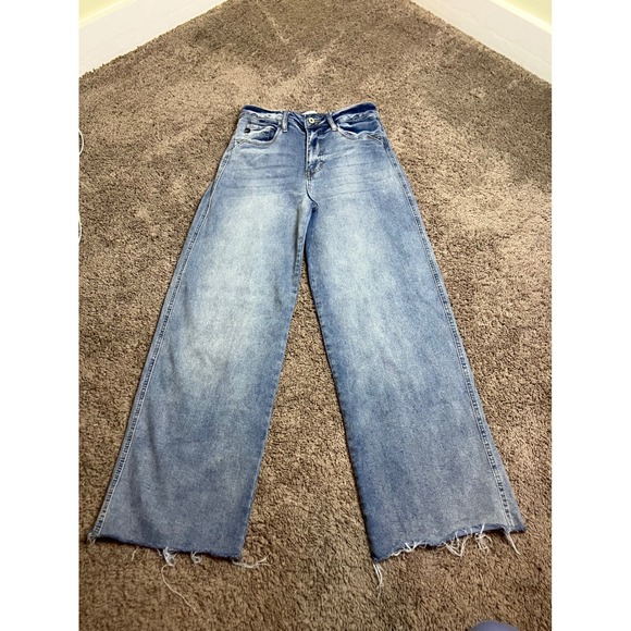 KanCan Jeans Women's Size 26 Wide Leg High Rise Frayed Hem Distressed Denim - Picture 1 of 4